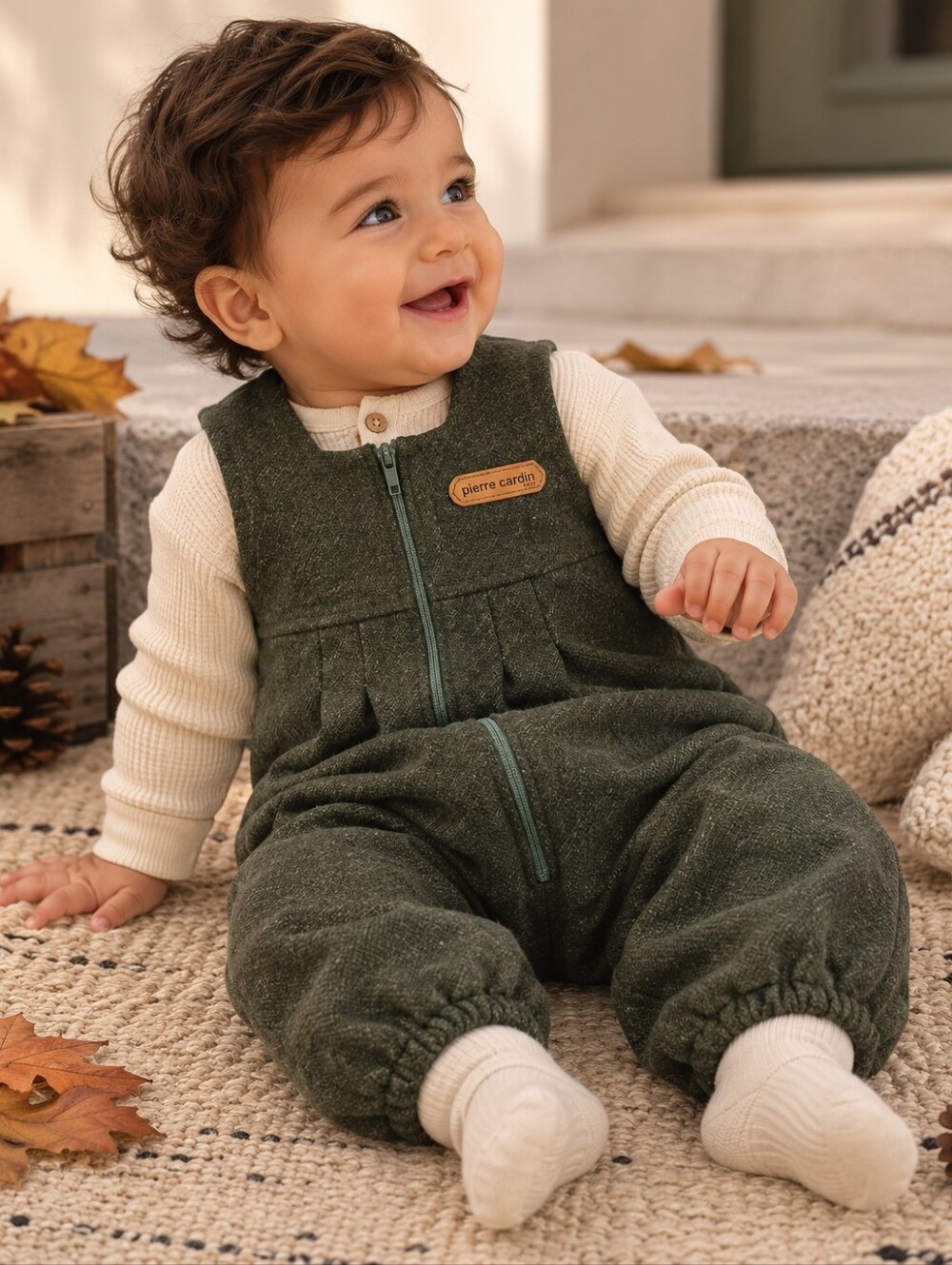 Vintage Pierre Cardin Baby Wool Romper 6M Green Zip One Piece Quiet Luxury